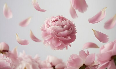 Floating Pink Flower with Falling Petals for Floral Design