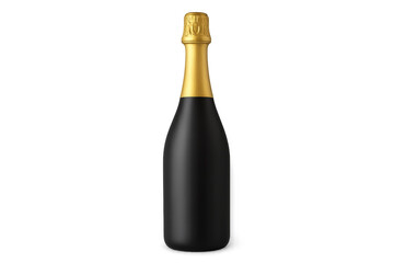 Black champagne sparkling wine bottle with gold foil