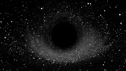 Abstract swirling vortex of bright white light particles against a deep black cosmic background creating a sense of cosmic energy and vastness