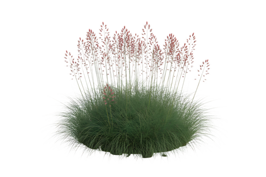 Abstract representation of a vibrant green grassy mound with delicate pink and white floral elements isolated on transparent background - Powered by Adobe