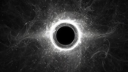 Abstract cosmic vortex with bright glowing energy ring and dark center representing a portal to another dimension or a celestial phenomenon