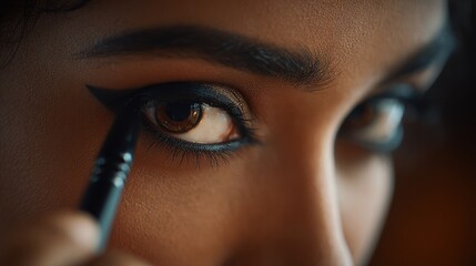Eyeliner application on beautiful dark eye