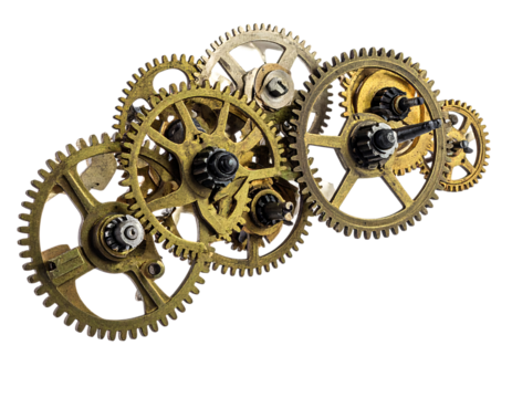 精密に組み合わさったメカニカルギア｜背景なし・透過PNG・コピースペース