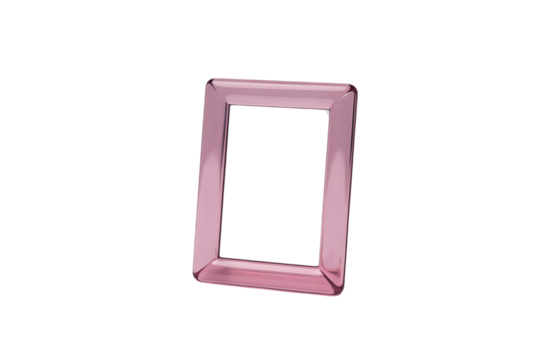 A delicate pink rectangular picture frame with a textured surface isolated on transparent background