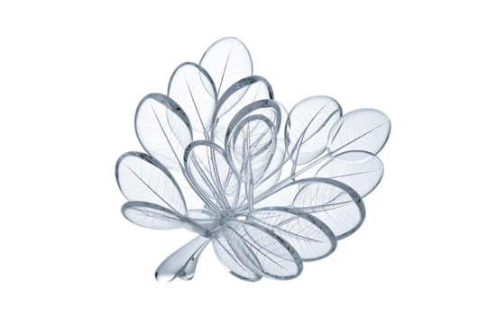 A delicate silver painted leaf cluster with intricate details isolated on transparent background - Powered by Adobe
