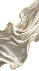 Flowing cream-colored fabric drapes in a dynamic motion