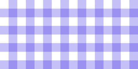 Purple gingham checkered pattern background. Seamless pastel lilac plaid design. Soft and cute vintage fabric style for wrapping, textiles, and decoration.