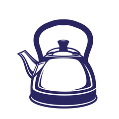 Obraz premium Elegant blue and white vector illustration of a traditional vintage kettle for hot beverages