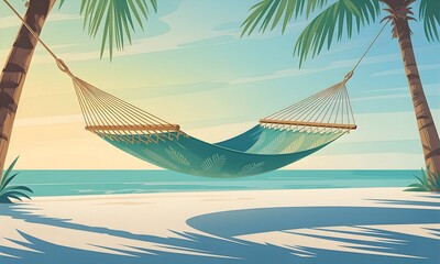Hammock Relaxing on Beach with Palm Trees Vacation Getaway