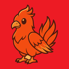 Cartoonish Orange Bird with Brown Outline and Big Eyes Standing Sideways.