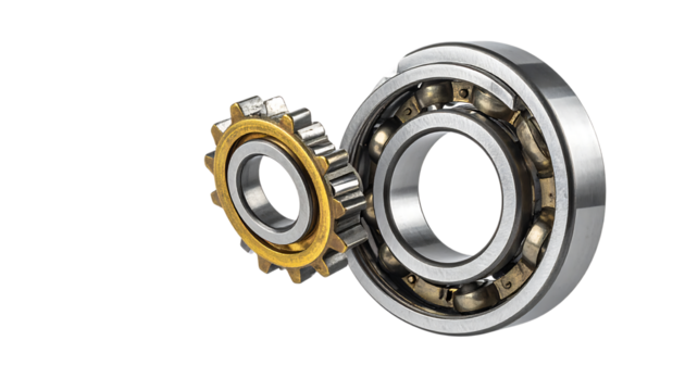 金属ベアリングと歯車｜背景なし・透過PNG・コピースペース