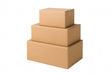 Stacked cardboard boxes creating a pyramid, showing delivery, moving, and cargo packaging concept on transparent background