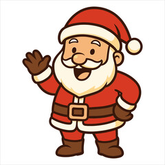 Cheerful Cartoon Santa Claus Waving Hand with Festive Outfit and Smile.