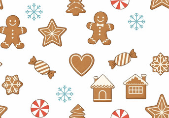 Christmas gingerbread cookies and snowflakes seamless pattern 1.