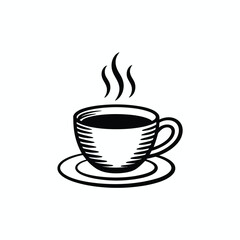 Obraz premium Hand drawn illustration of a steaming cup of coffee on a saucer