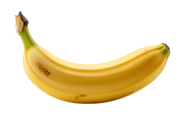 A ripe yellow banana fruit isolated on transparent background for food and health content