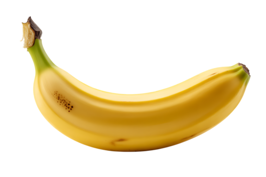 A ripe yellow banana fruit isolated on transparent background for food and health content