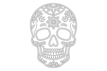 Fototapeta premium Intricate black and white sugar skull design with floral and geometric patterns
