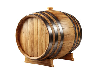 Wooden barrel,  light brown,  metal bands,  round,  aged