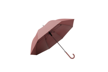 A single pink umbrella with a curved handle isolated on transparent background