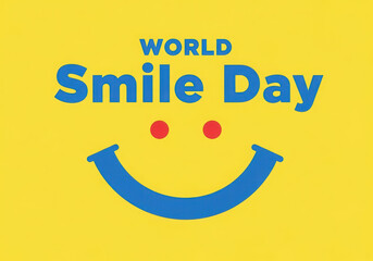World smile day celebration with a bright yellow background and a blue smiley face