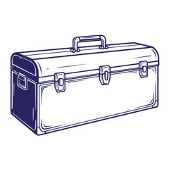 Detailed hand drawn illustration of a traditional metal toolbox isolated on white background