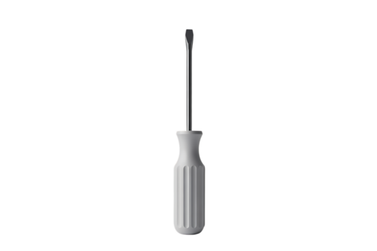 A single white screwdriver with a flathead tip isolated on transparent background