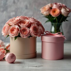 Luxurious Hat Box Bouquet on White Table &ndash; Valentine&rsquo;s and Women&rsquo;s Day Gift