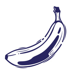 Stylized vector illustration of a single banana in a simple dark blue color