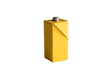 A vibrant yellow rectangular prism object with a metallic cap isolated on transparent background