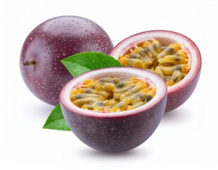 Fresh Tropical Passion Fruit Close Up Still Life on White