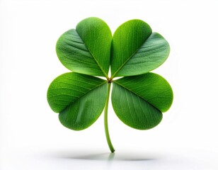 Fresh Minimalist Four Leaf Clover Isolated on White Background Close Up