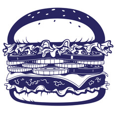 Vector illustration of a classic hamburger with cheese lettuce tomato and sesame seed bun