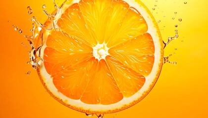 Close-up of a juicy orange slice, water droplets, bright background