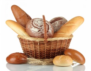 Appetizing Assortment of Fresh Bread in Rustic Wicker Basket Still Life