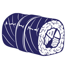 Vector illustration of a delicious sushi roll with intricate detail and dark blue tones