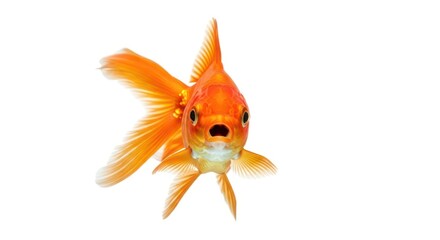 Vibrant Isolated Goldfish Facing Forward with Mouth Open in Surprise