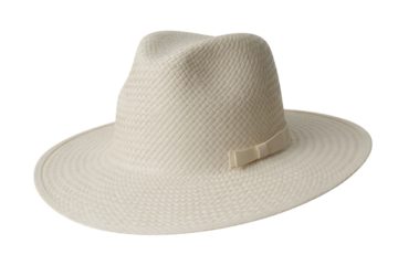Classic cream felt fedora hat with ribbon band isolated on transparent background
