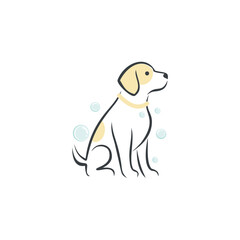 Minimalist Dog Illustration with Cream and Black Outlines, Sitting and Looking Upward