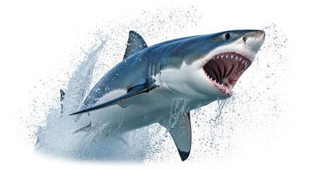 Ferocious Great White Shark Leaping Out of Water Powerful Creature