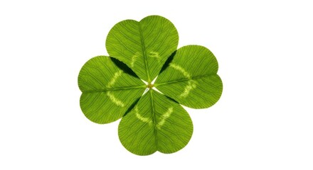 Detailed Close Up Fresh Four Leaf Clover Isolated on White Background