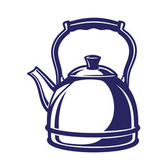 Vector illustration of a vintage style blue teapot for brewing hot water on a white background