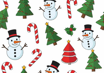 Christmas Snowman Candy Cane and Tree Pattern.