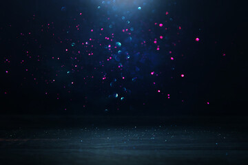 Dark light background with table. Concept of party or Halloween mockup