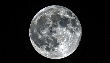 Full Moon illuminated in the night sky with visible craters and stars scattered across the dark expanse