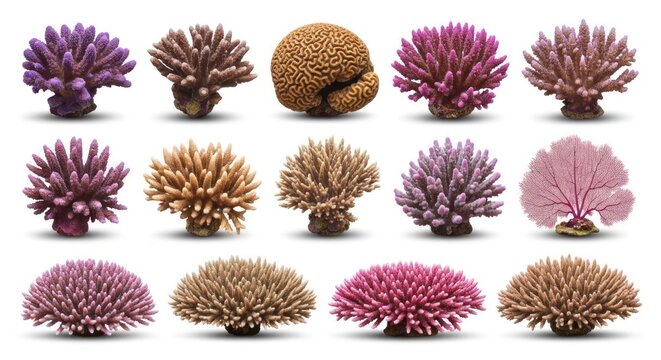 Isolated Colorful Coral Reef Aquarium Underwater Sea Collection Set