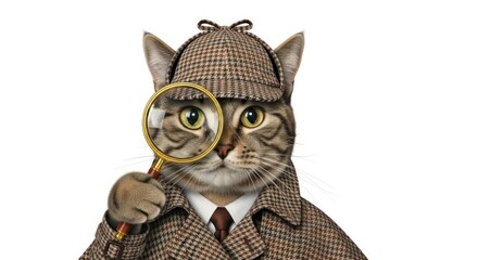 Cartoonish Tabby Cat as Detective Holding Magnifying Glass Costume Concept