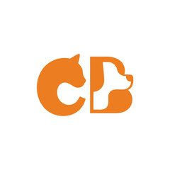 Orange Cat and Dog Silhouette Logo Design with CB Initials