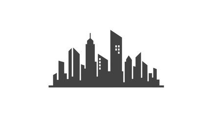 A monochrome city skyline silhouette with modern architectural design in an urban scape offering