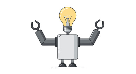 Illustration of a futuristic robot with a light bulb head, symbolizing innovation and technology